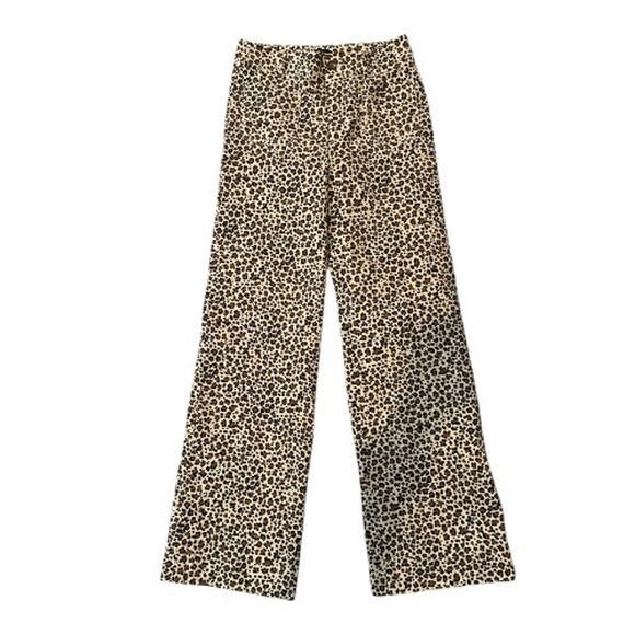 New J Crew High Waist Wide Leg Leopard Print Cotton Linen Blend Pants 26 - Picture 1 of 9